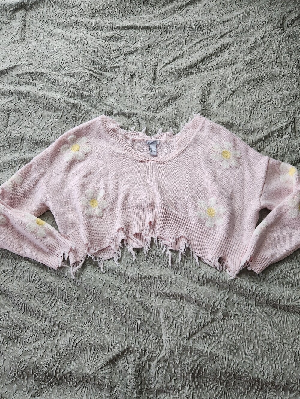 rue21 Light Pink Distressed Edge Knit Top